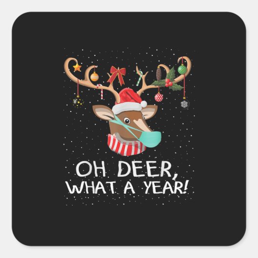 Oh Deer What a Year Christmas Family Style Vierkante Sticker (Voorkant)