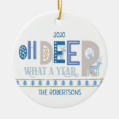 Oh Deer What a Year Fun Kerstblauw Keramisch Ornament (Voorkant)