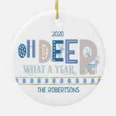 Oh Deer What a Year Fun Kerstblauw Keramisch Ornament (Achterkant)