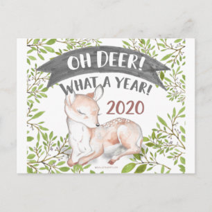 Oh Deer What a Year Funny 2020 Woodland Kerstland Briefkaart