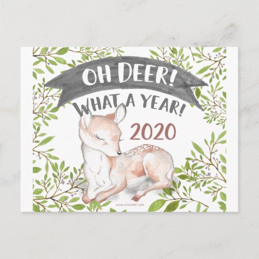 Oh Deer What a Year Funny 2020 Woodland Kerstland Briefkaart (Voorkant)