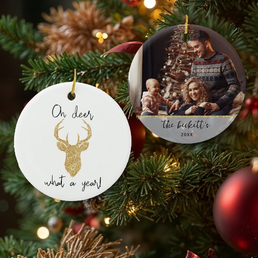 Oh Deer, What A Year! Funny Christmas Custom Photo Keramisch Ornament
