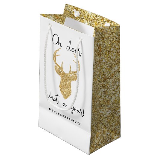 Oh Deer, What A Year! Funny Christmas Holiday Klein Cadeauzakje (Voorkant Gekanteld)