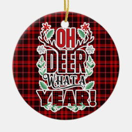 Oh Deer What a Year Kerstfoto Keramisch Ornament