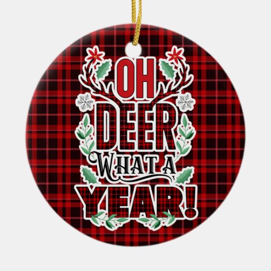 Oh Deer What a Year Kerstfoto Keramisch Ornament (Voorkant)