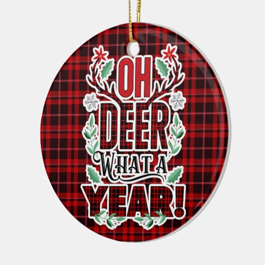 Oh Deer What a Year Kerstfoto Keramisch Ornament (Links)
