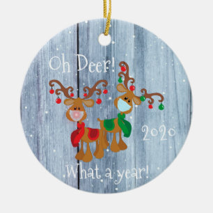 Oh Deer What a Year Kerstmis Pandemic 2020 wood Keramisch Ornament
