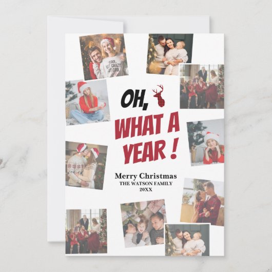 Oh Deer, What A Year! Personalize Christmas Photos Feestdagenkaart (Voorkant)