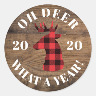Oh Deer What a Year Wood Buffalo Pset 2020 Ronde Sticker