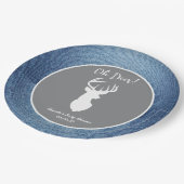 Oh Deer White Buck Aangepast Denim Grey Party Bord (Gekanteld)