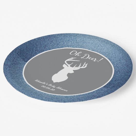 Oh Deer White Buck Aangepast Denim Grey Party Bord (Gekanteld)