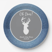 Oh Deer White Buck Aangepast Denim Grey Party Bord (Voorkant)