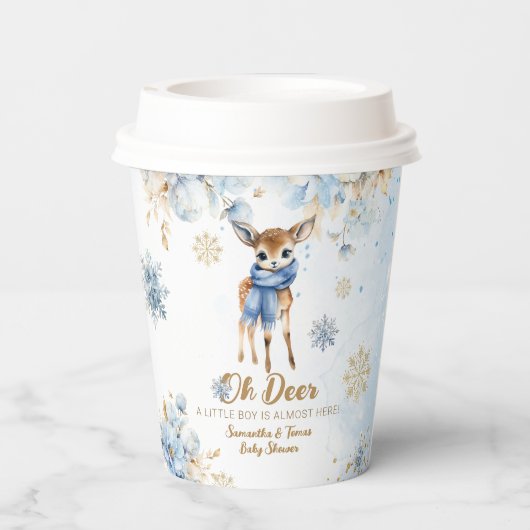 Oh Deer Winter Baby Jongen Douche Welkom Papieren Bekers (Achterkant)