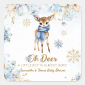 Oh Deer Winter Baby Jongen Douche Welkom Vierkante Sticker (Voorkant)
