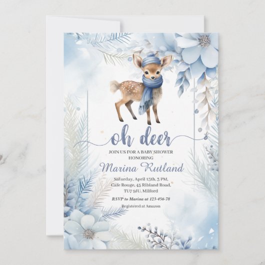 Oh Deer Winter Baby shower Elegant Kaart (Voorkant)