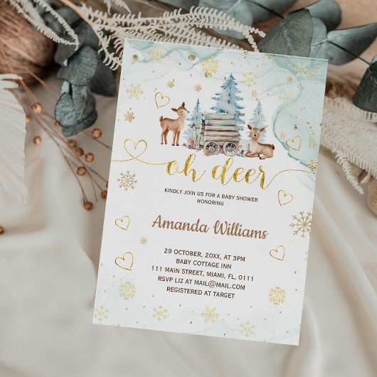 Oh Deer Winter Baby shower Kaart