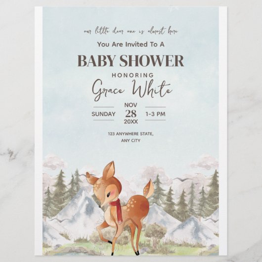 Oh Deer winter Baby shower Woodland Baby shower Flyer (Voorkant)