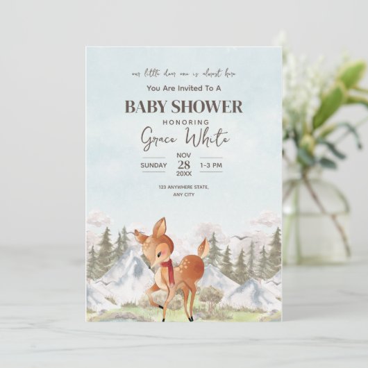 Oh Deer winter Baby shower Woodland Baby shower Kaart (Staand voorkant)