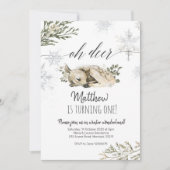 Oh Deer Winter Birthday uitnodiging (Voorkant)