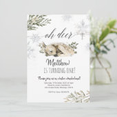 Oh Deer Winter Birthday uitnodiging (Staand voorkant)