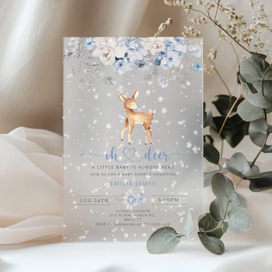 Oh Deer Winter blauw Snow Bow Baby shower Acryl Uitnodigingen