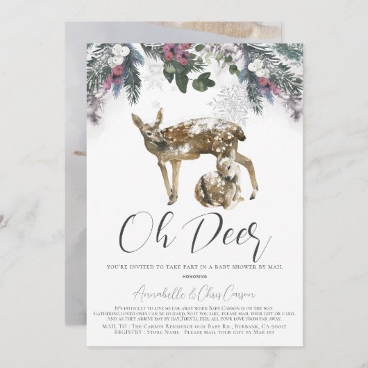 Oh Deer Winter Foliage Baby shower per mail Kaart (Voorkant / Achterkant)