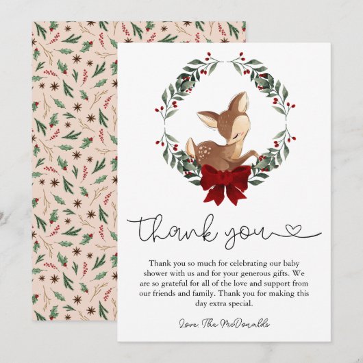 Oh Deer Winter Groen Baby shower Dank je kaart (Voorkant / Achterkant)