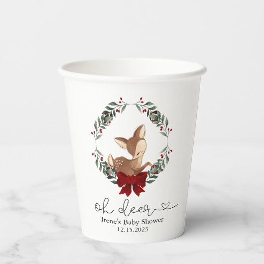 Oh Deer Winter groen Baby shower Papieren Bekers (Achterkant)
