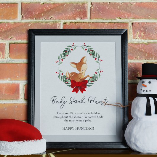 Oh Deer Winter Groen Baby Sock Hunt spel Poster