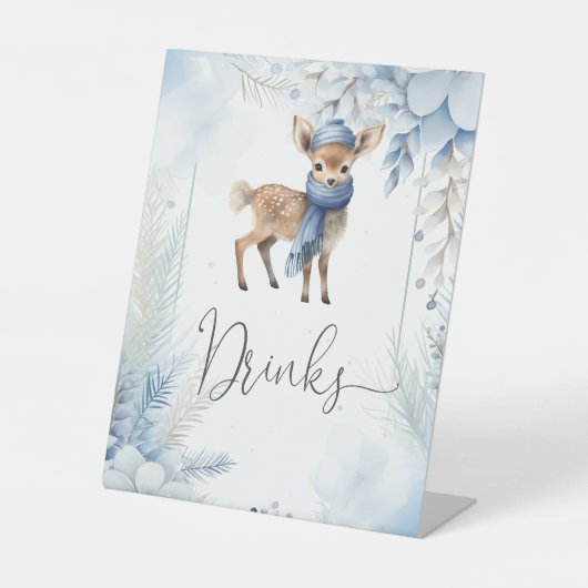 Oh Deer Winter Jongen Baby shower Drinken Reclamebord Met Voetstuk (Voorkant)
