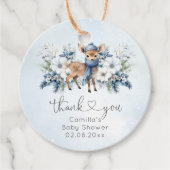 Oh Deer Winter Jongen Blauw Bloemen Baby shower Bedankjes Labels (Voorkant)