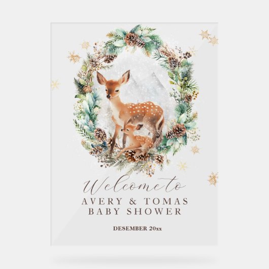 Oh Deer Winter Woodland Baby shower Acryl Bord (Voorkant)