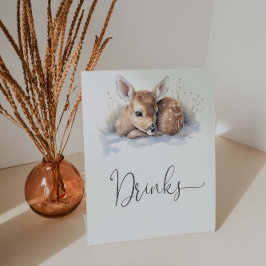 Oh Deer Winter Woodland Baby shower Drinken Reclamebord Met Voetstuk