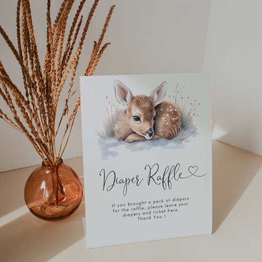 Oh Deer Winter Woodland Baby shower Luier Raffle Reclamebord Met Voetstuk