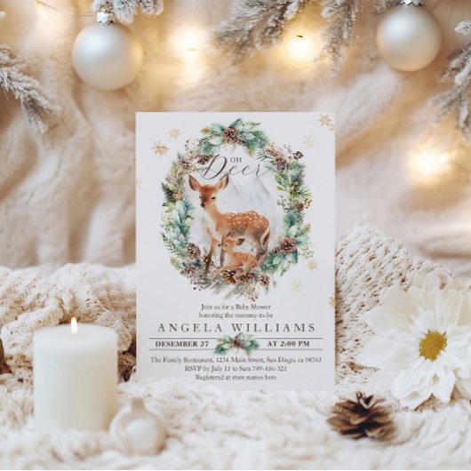 Oh Deer Winter Woodland Snow Baby shower Kaart