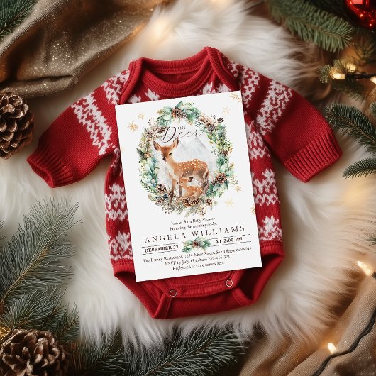 Oh Deer Winter Woodland Snow Baby shower Kaart