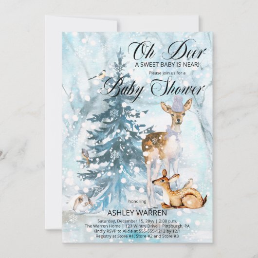 Oh Deer Woodland Animals Winter Boy Baby shower I Kaart (Voorkant)