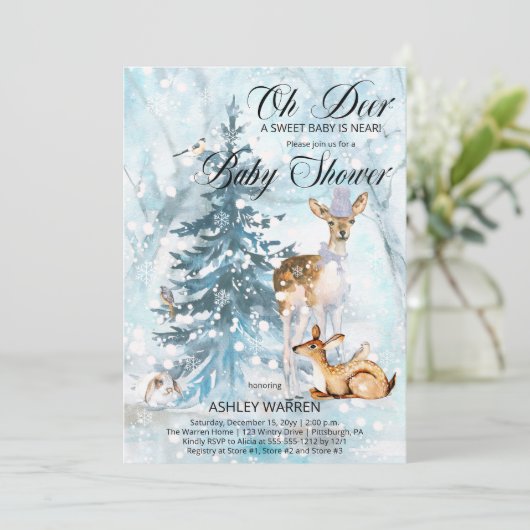 Oh Deer Woodland Animals Winter Boy Baby shower I Kaart (Staand voorkant)