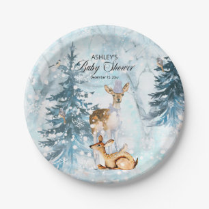 Oh Deer Woodland Animals Winter Boy Baby shower Pa Papieren Bordje