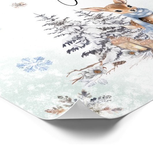Oh Deer Woodland Animals Winter Kaarten en geschen Poster (Hoek)