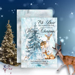 Oh Deer Woodland Animals Winter Merry Kerstry<br><div class="desc">"Oh Deer,  Kerstmis is hier!" bosbouwhuisdieren — doe- en baby herten,  konijn en vogels met een evergroene boom onder de sneeuwval — vakantiegericht.</div>