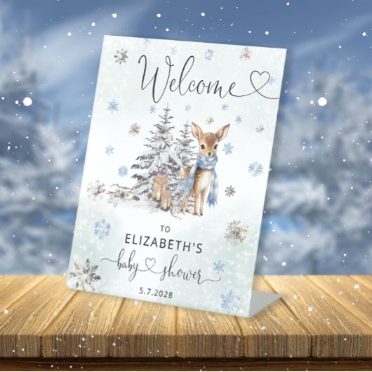 Oh Deer Woodland Animals Winter Schattige Baby sho Reclamebord Met Voetstuk