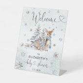Oh Deer Woodland Animals Winter Schattige Baby sho Reclamebord Met Voetstuk (Voorkant)