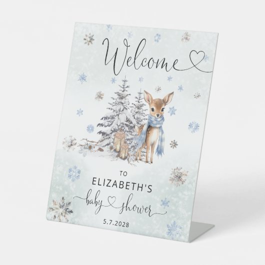 Oh Deer Woodland Animals Winter Schattige Baby sho Reclamebord Met Voetstuk (Voorkant)