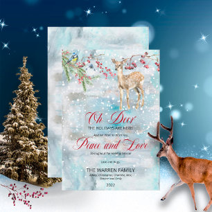 Oh Deer Woodland Animals Winter Vrede en Liefde Feestdagenkaart