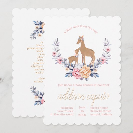 Oh Deer Woodland Baby Girl Douche Uitnodigingen (Voorkant / Achterkant)