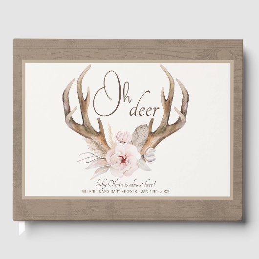 Oh Deer Woodland Baby shower Gastboek – Boho Wat Gastenboek (Voorkant)