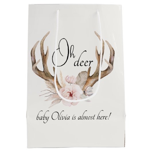 Oh Deer Woodland Baby shower Gift Bag – Boho Water Medium Cadeauzakje (Achterkant)