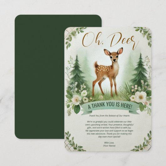 Oh, Deer! Woodland Baby shower Party Bedankkaart (Voorkant / Achterkant)