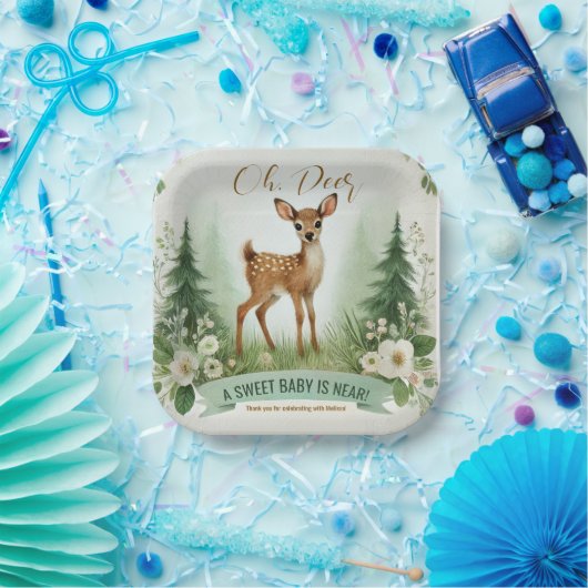 Oh, Deer! Woodland Baby shower Party Papieren Bordje (Feest)